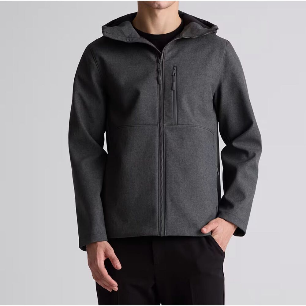Quince Softshell Fleece-Lined Full-Zip Hooded Jacket Heather Shady Charcoal S